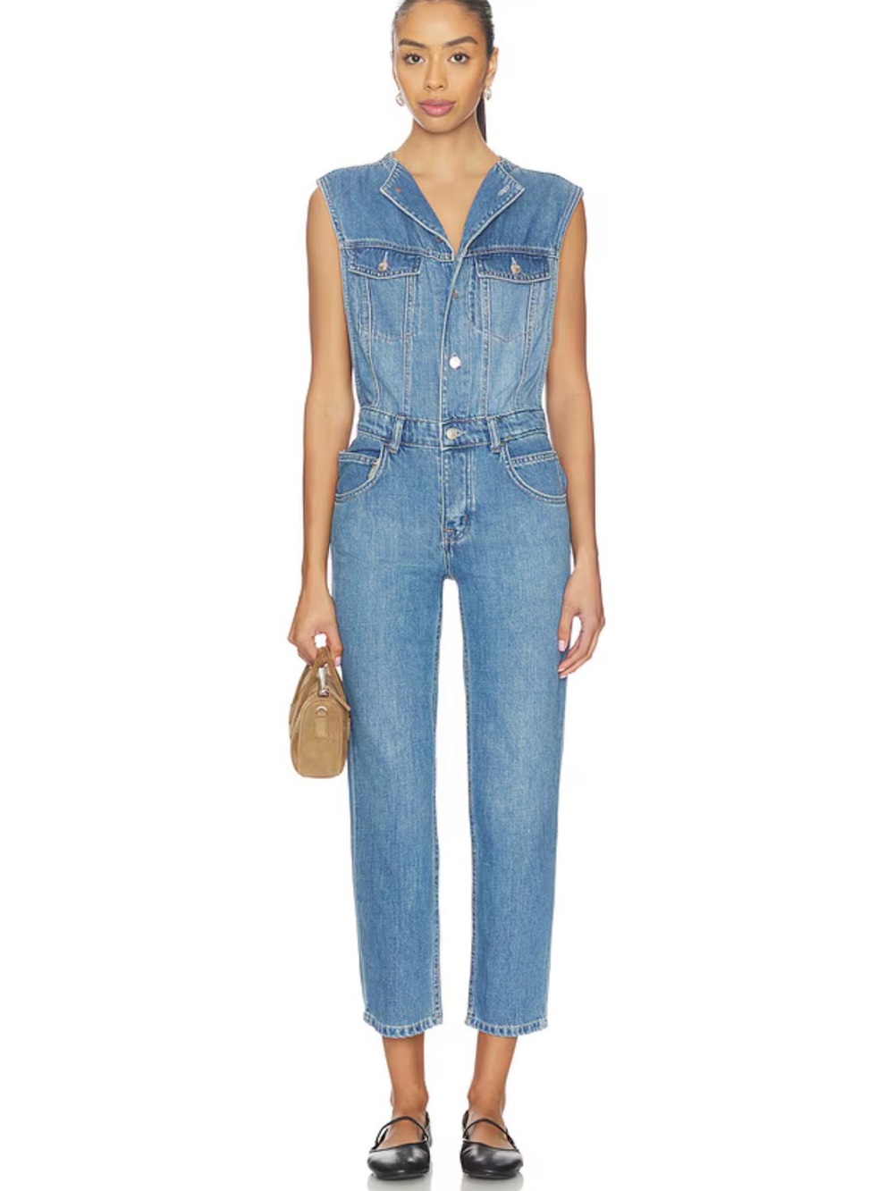We The Free Light Blue Denim Sleeveless Overalls
